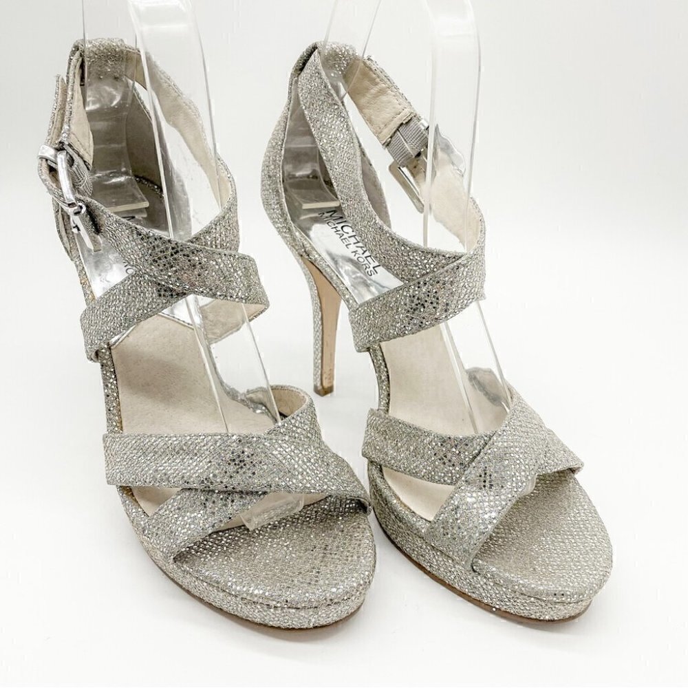 Michael Kors Sparkle Strappy Heels, Sz  7